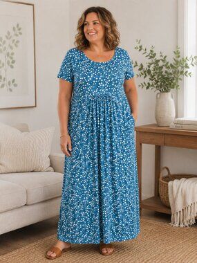 Shall We NWT Maxi Dress Size 2XL Blue White Office Casual
